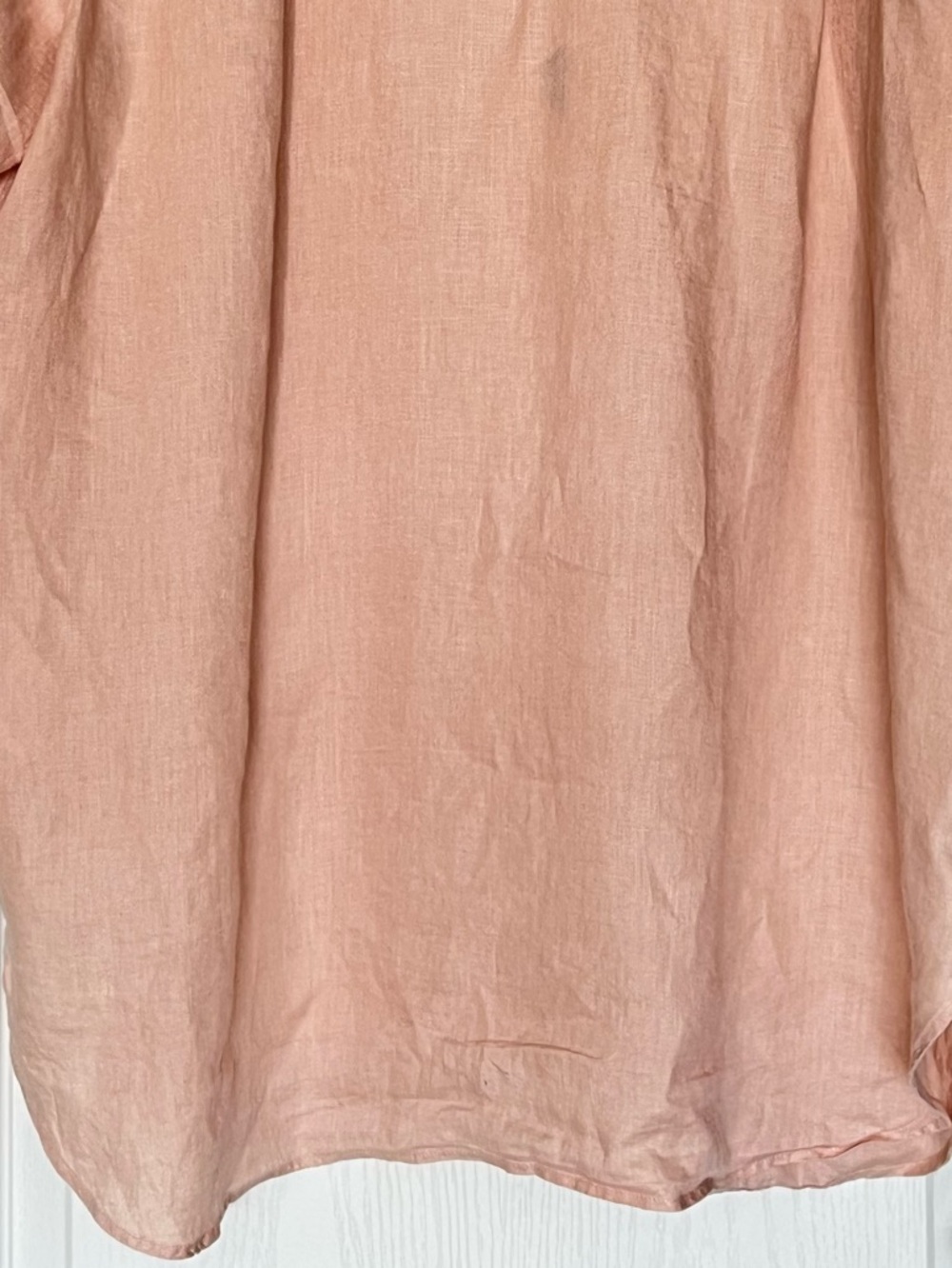 MUJI 100% Hemp Band Collar Tunic Peach Pink 7-Sleeve Shirt XL Coastal Grandma - Picture 11 of 14
